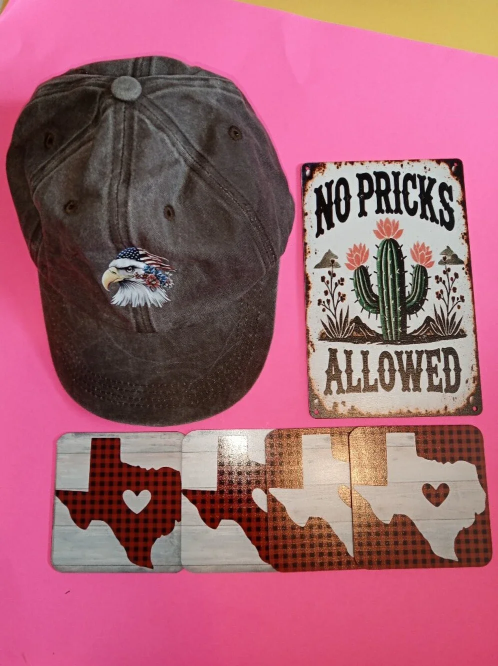 Vintage-Style Gray Baseball Cap with Embroidered Eagle, Texas Coasters And Sign